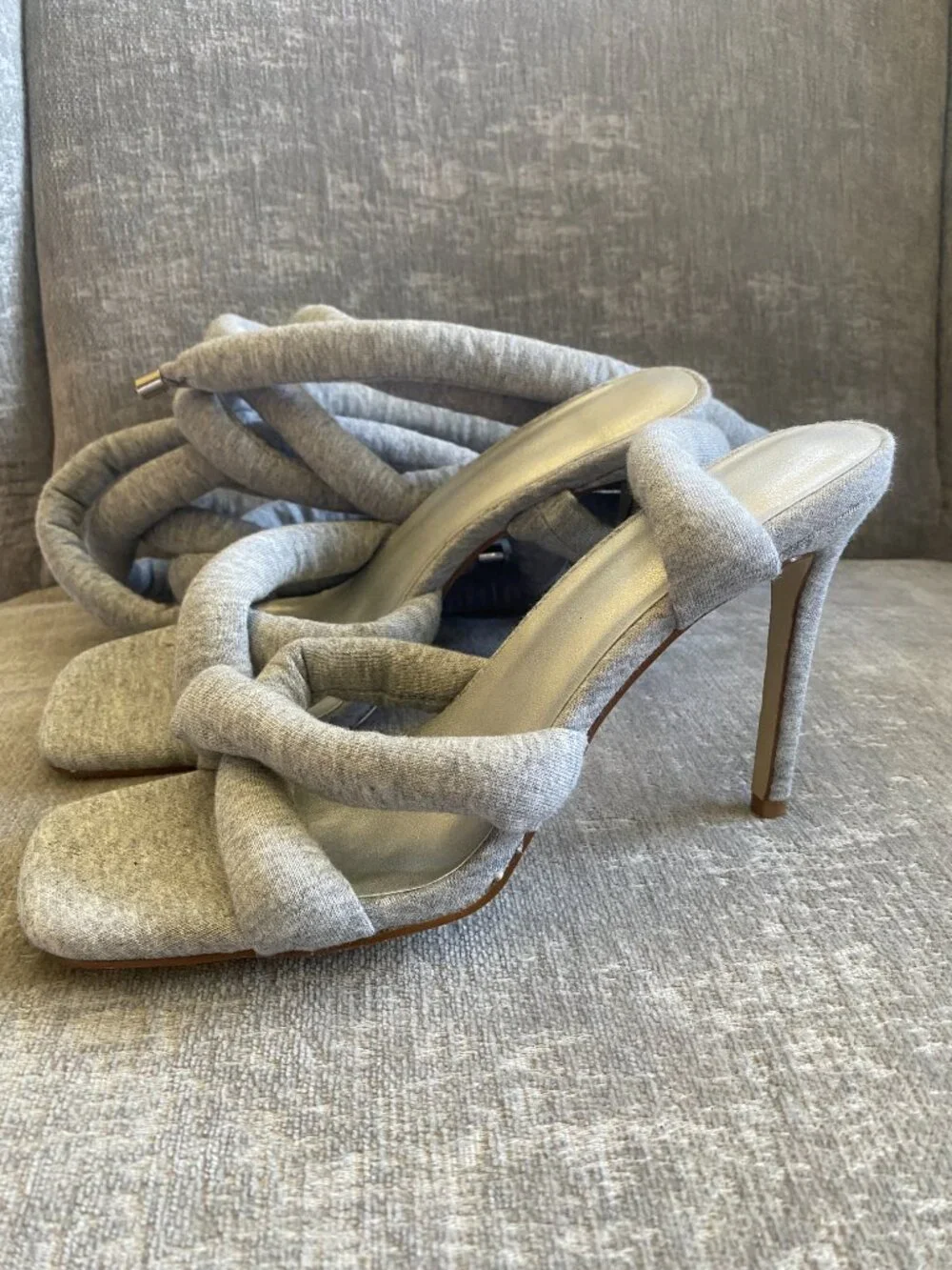 Strappy High Heels Gladiator Sandals With Grey Jersey Size 9 Like New